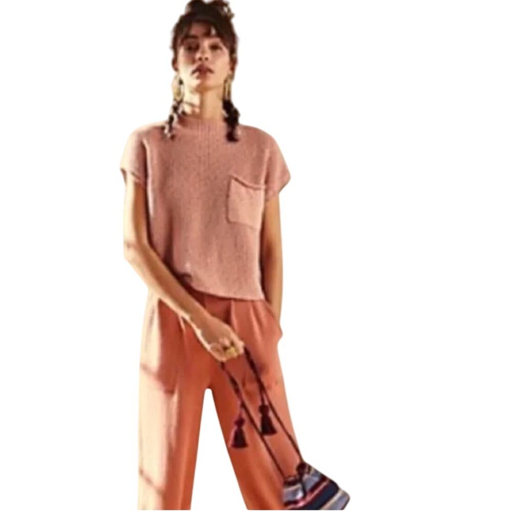 Free People FP Beach Freya Rib Knit Sweater Blush Pink Slouchy Boxy Top L